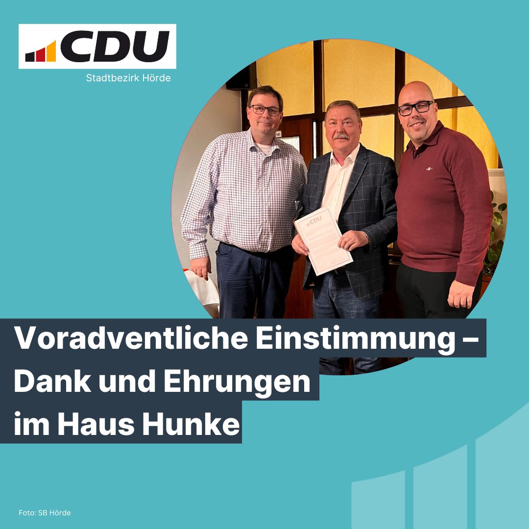 v.l.n.r.: Dirk Feuerstack (Vorsitzender Ortsunion Hchsten/Holzen/Syburg), Ehrenvorsitzender der Ortsunion Hchsten/Holzen/Syburg, Friedrich-Wilhelm Weber und Michael Depenbrock (CDU Vorsitzender Stadtbezirk Hrde, Bezirksbrgermeister)